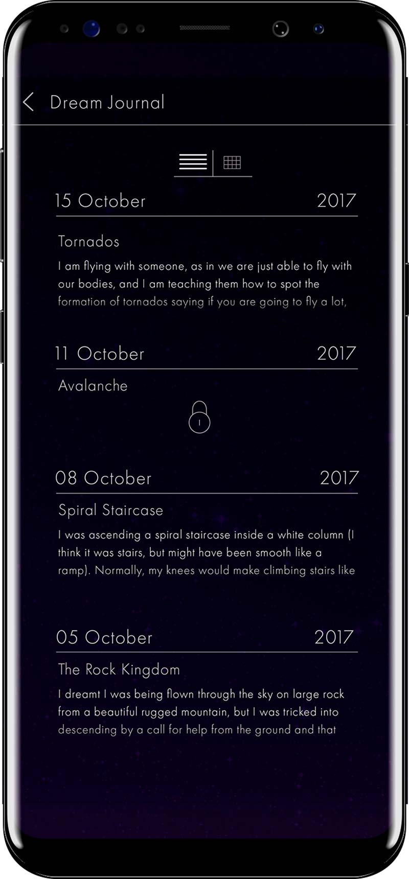 Phone Displaying Journal Screen